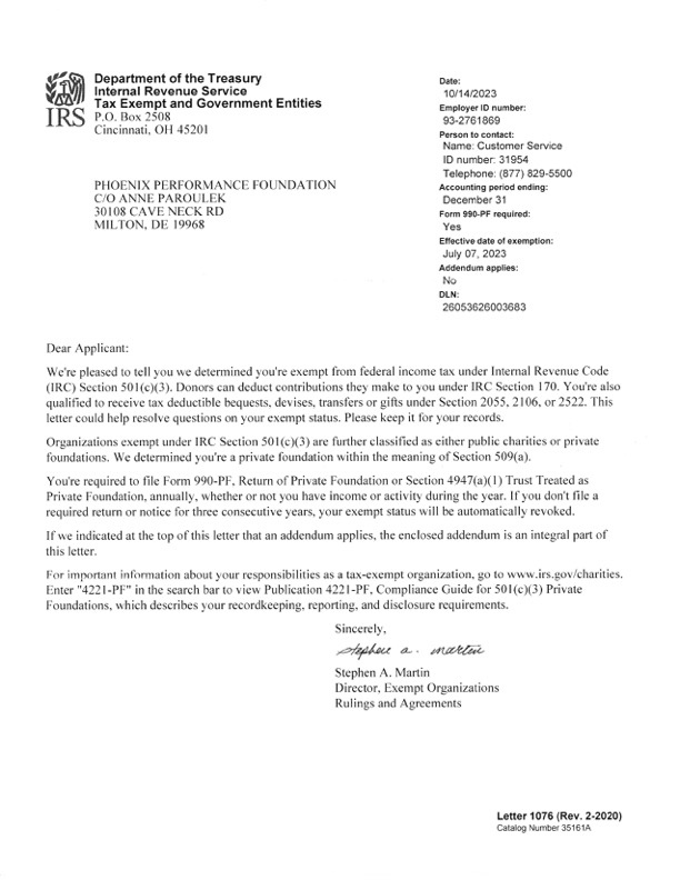 501c3 IRS Approval Letter